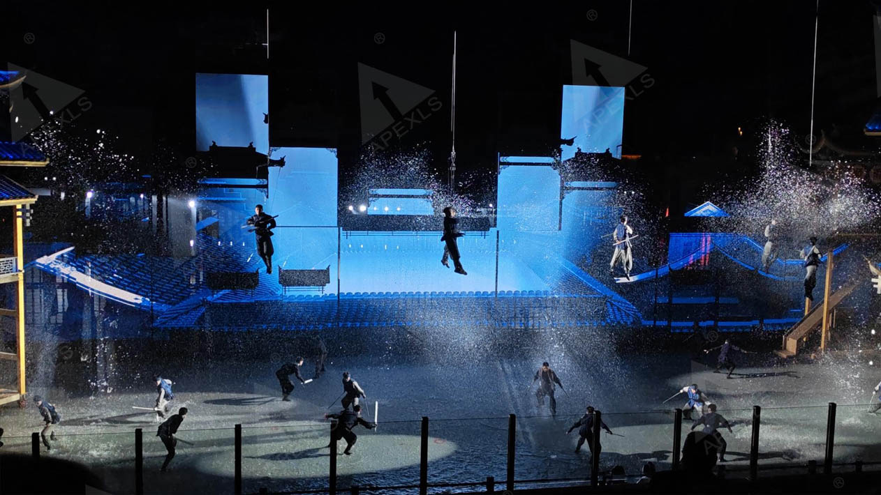 Outdoor LED transparent screen in Jinggang Ancient Town, Changsha, P3.91-7.81
