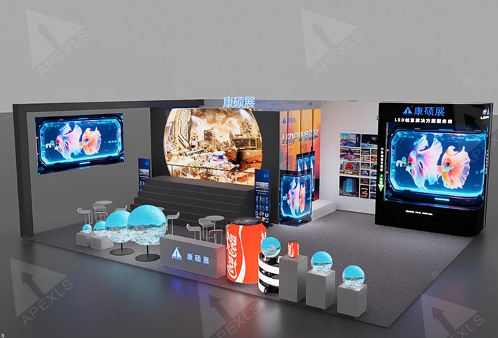 3D rendering of the Apexls booth at the Guangzhou International Lighting Exhibition (GILE)