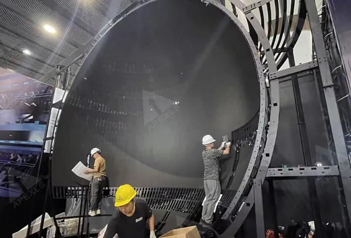 On-site assembly of huge full spherical LED dome by technical team
