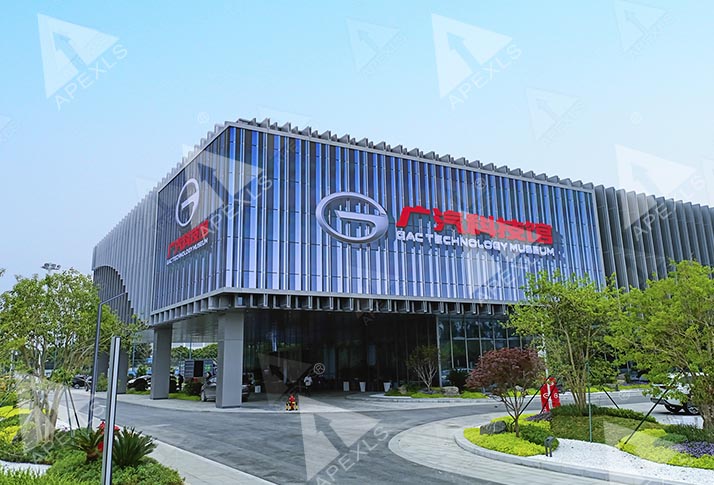outdoor naked-eye 3D corner LED display installed at GAC Science & Technology Museum
